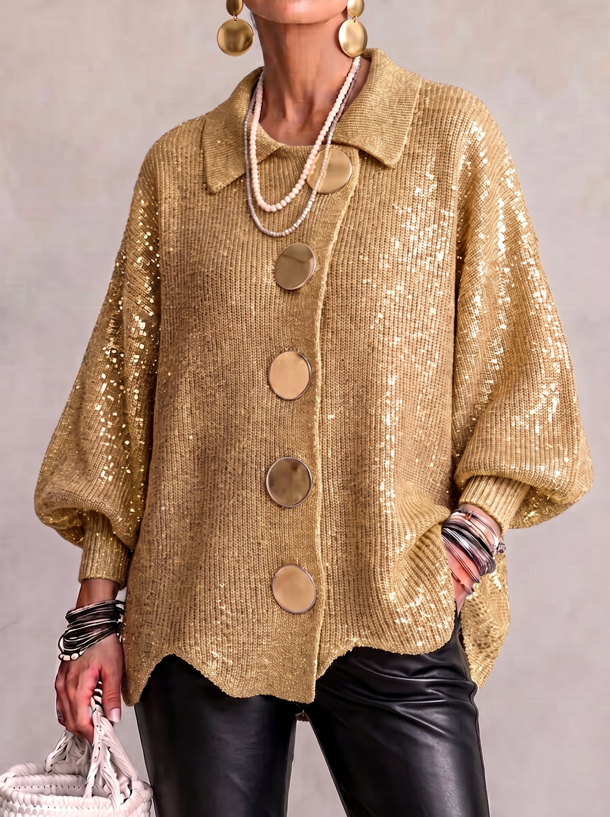 Isabelle | Oversized Vest met Grote Metalen Knopen