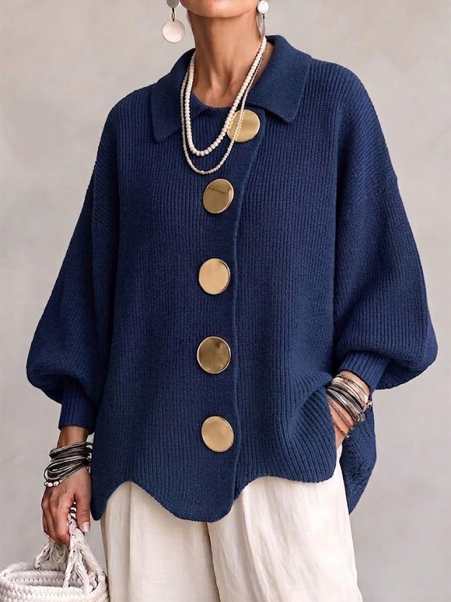 Isabelle | Oversized Vest met Grote Metalen Knopen