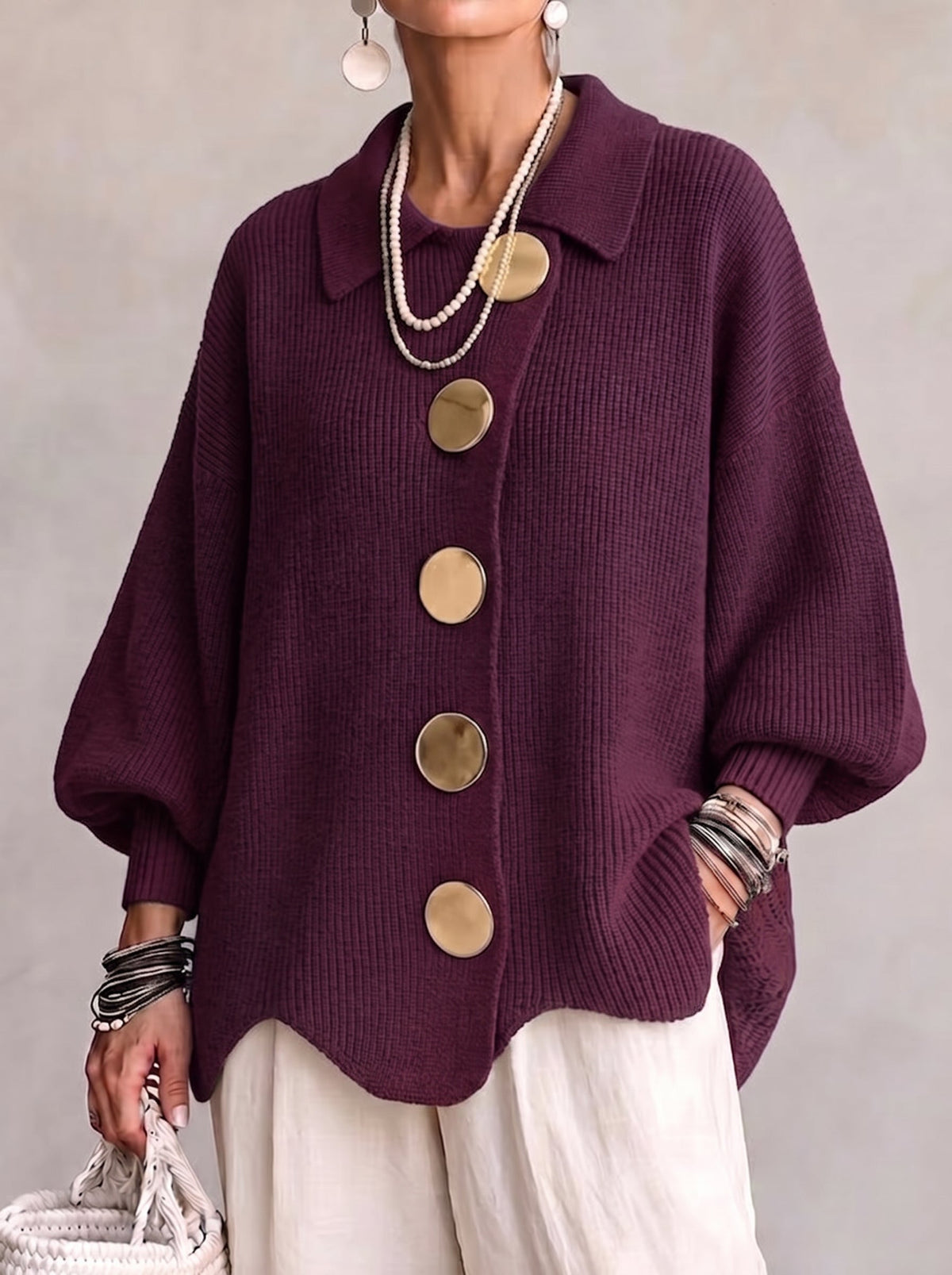 Isabelle | Oversized Vest met Grote Metalen Knopen